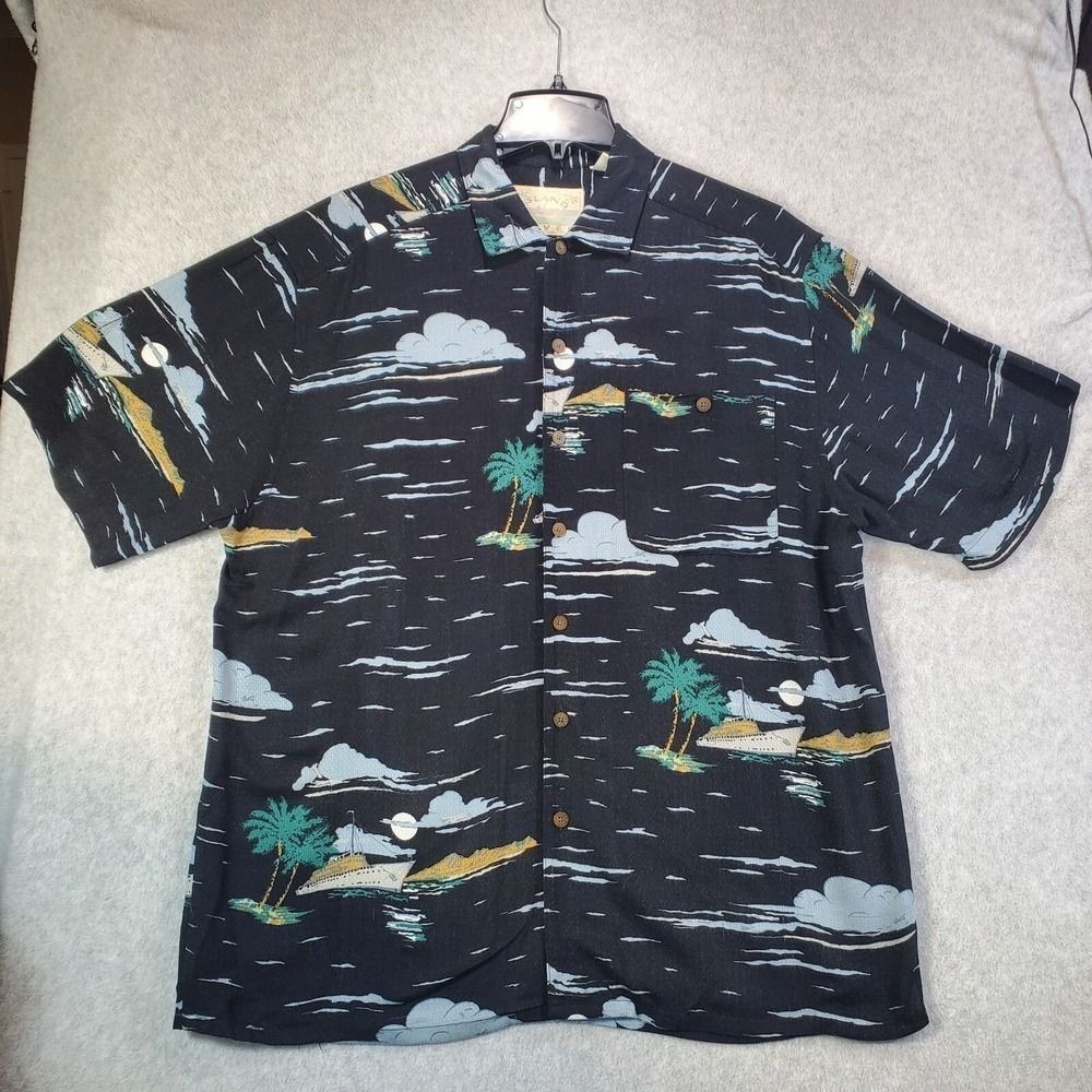 Island Fever Shirt Mens Medium Hawaiian Camp Aloha Tropical Cruise Vacation
